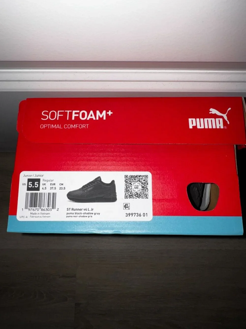 PUMA ST Runner V6 L Jr Black GS 5.5 SoftFoam+ Sneakers Youth 399736-01 Box